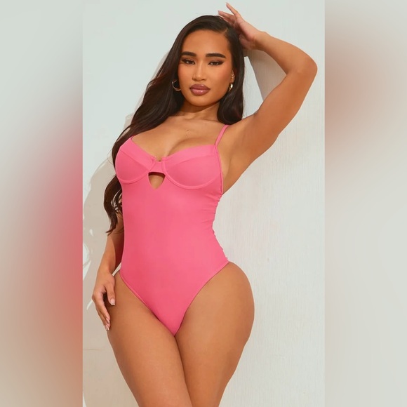 Vibrant Pink Underwire One Piece Swimsuit with Keyhole Detail - Picture 2 of 11